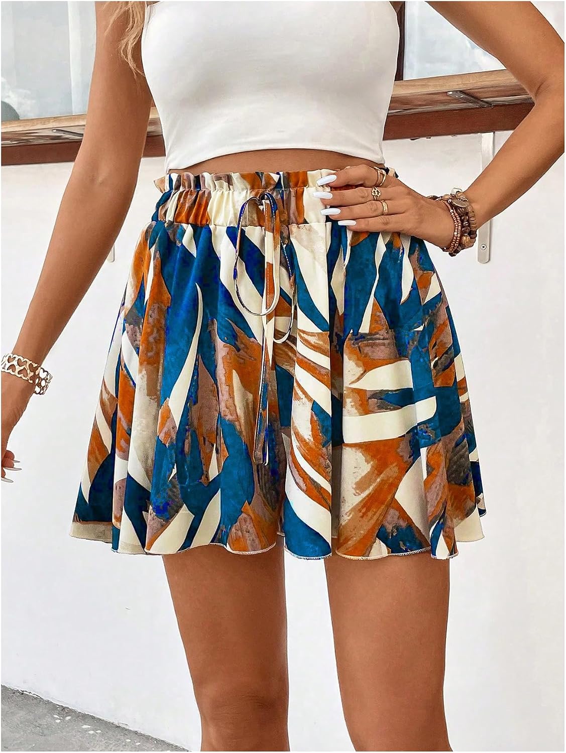 BEAUDRM Women's Flowy Summer Shorts High Waisted Casual Dressy Shorts Summer Beach Vacation Outfits