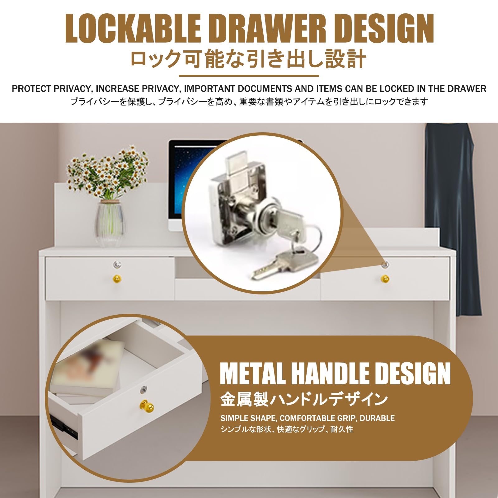 Bureau de réception abricot de 80 cm avec tiroir verrouillable – Solution moderne pour salons de beauté, salons de manucure et salons de coiffure – Finition élégante