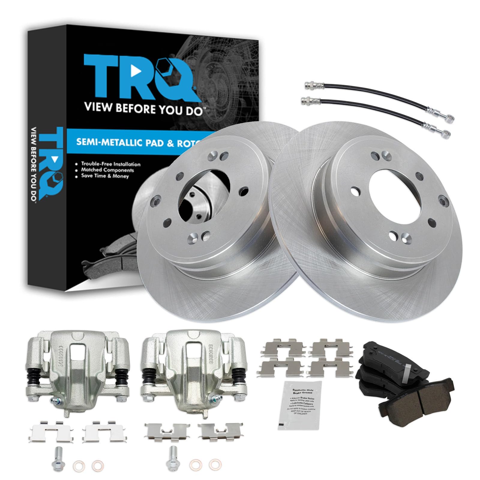 TRQ Rear Brake Pad and Rotor Set Semi Metallic Calipers Compatible with 2006 Hyundai Sonata To 2/28/06 Production Date