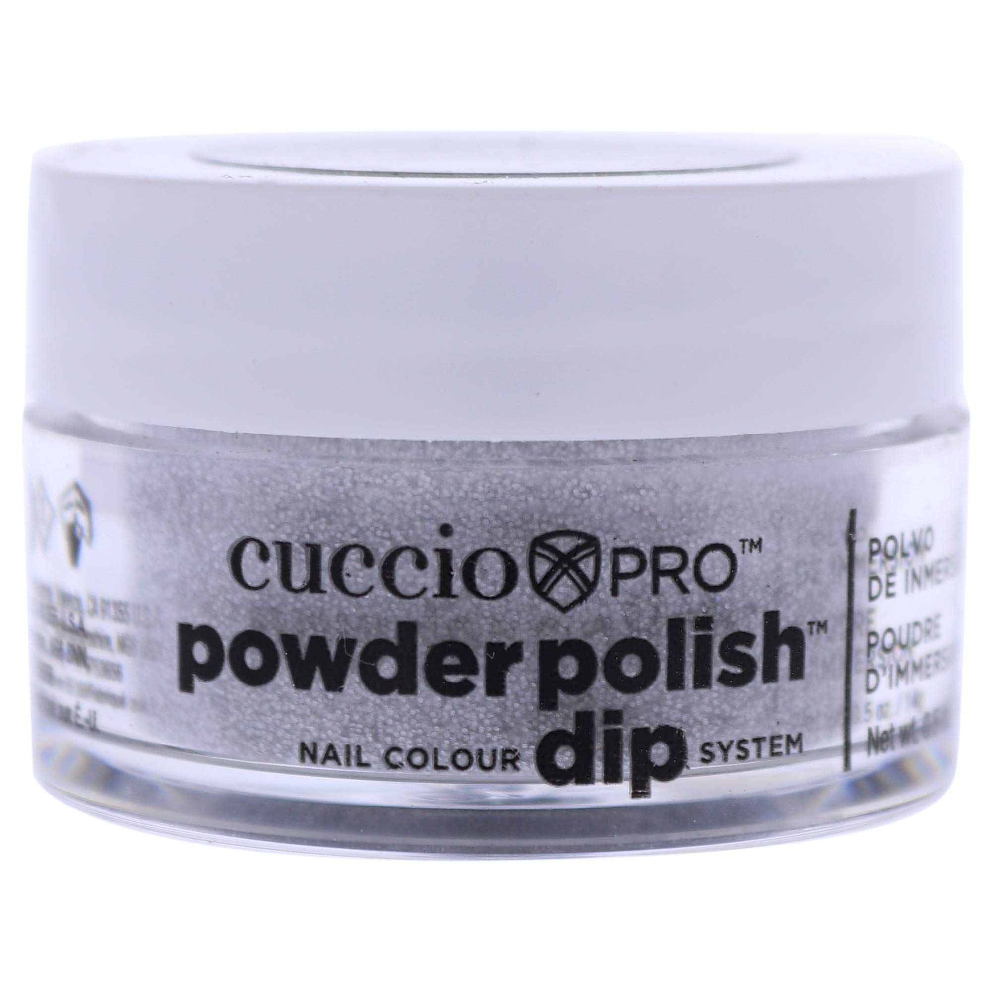 CuccioPro Powder Polish Dip - Silver W/Silver Glitter - Nail Lacquer for Manicures & Pedicures, Easy & Fast Application/Removal - No LED/UV Light - Non-Toxic, Odorless, Highly Pigmented - 0.5 oz