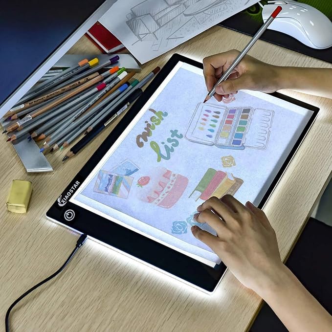 XIAOSTAR Tablette Lumineuse A4,Tableau de Copie à LED A4,Noir | Super Mince Tableau de Dessin avec Câble USB,Luminosité Réglable,pour Animationdessin,Esquisse,Visualisation Aux Rayons X