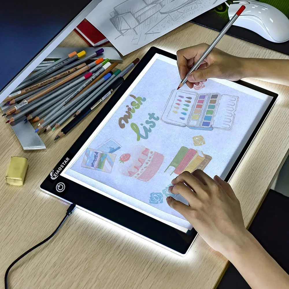 Tablette Lumineuse A4,Tableau de Copie à LED A4 Super Mince pour Tableau de Dessin avec Câble USB avec Luminosité Réglable pour Artistes,Animationdessin,Esquisse,Visualisation Aux Rayons X(XIAOSTAR)