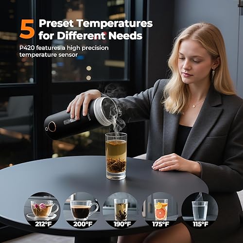 Miniatura 4 de Narcissus P420 - Hervidores eléctricos de viaje, 400 W, hervidor eléctrico portátil pequeño para hervir rápidamente, 14.2 onzas, diseño de botón de