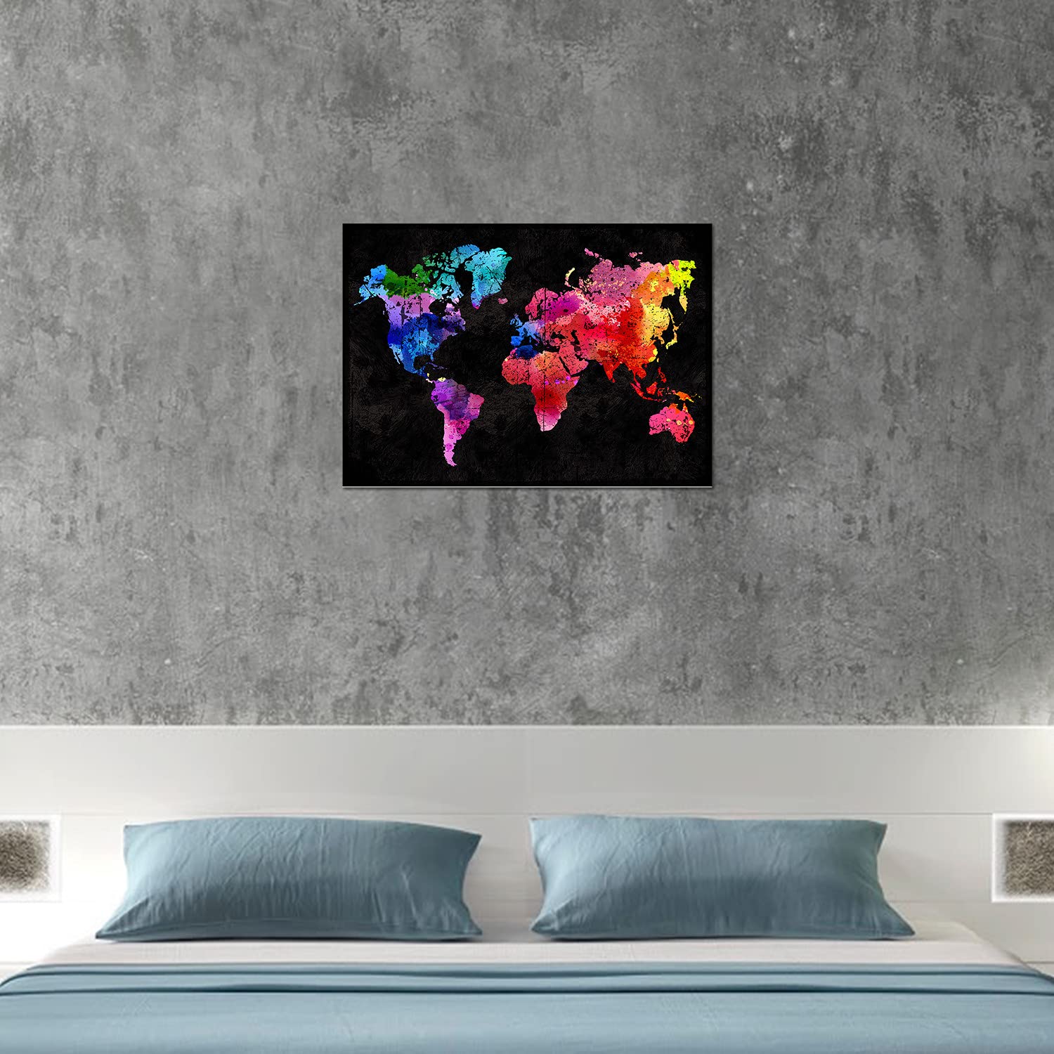 Giallobus - Quadro - Mappa del mondo Acquerello - Vetro acrilico Plexi - 70x50 - Pronto da appendere - Quadri moderni per la casa