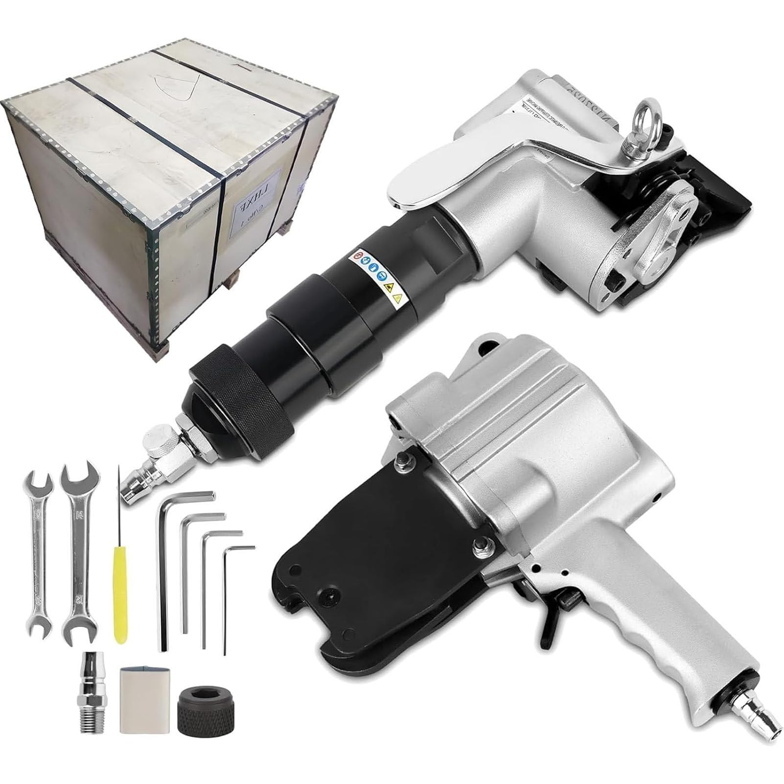 Pneumatische Metallballenpresse mit Stahlumreifungsmaschine, robuster Spanner, Schneiderversiegelung für 19/25/32 mm Umreifung, Industrieverpackung