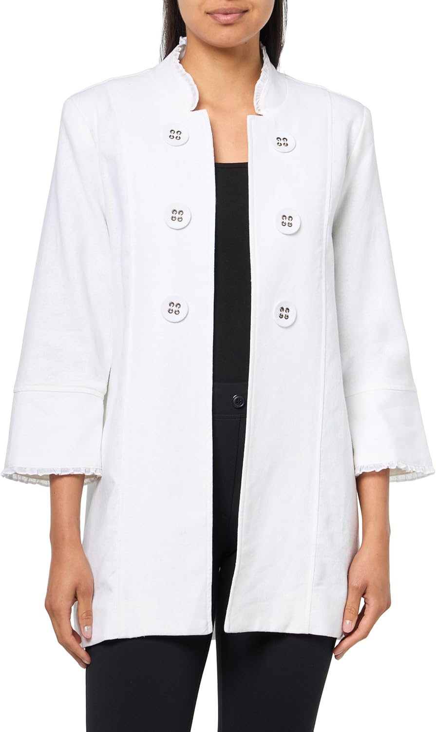 MULTIPLES Three Quarters Flounce Sleeves Stand Collar Double Button Linked Jacket