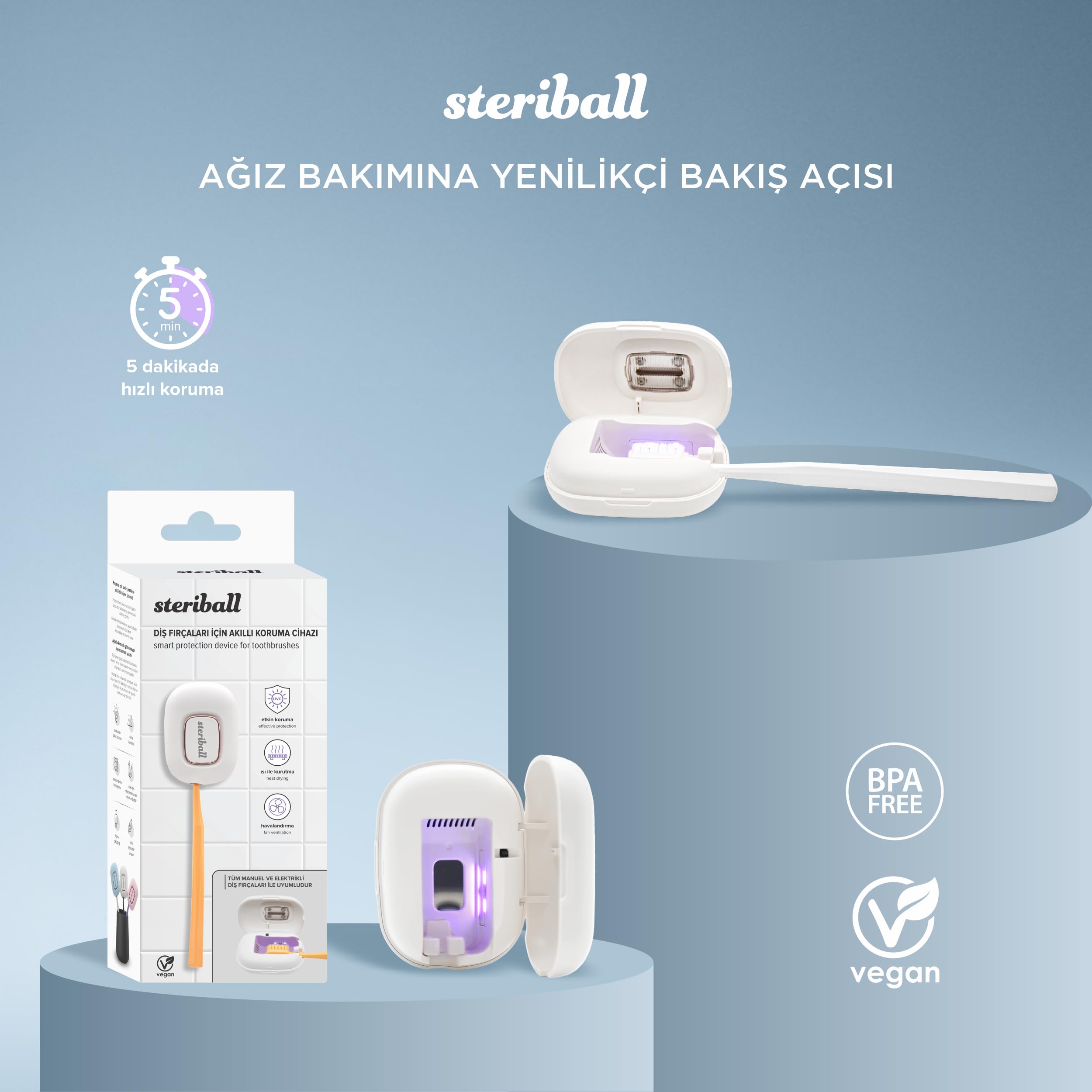 Steriball Diş Fırçaları için Hijyenik Akıllı Koruma Cihazı Diş Fırçası için - Pembe
