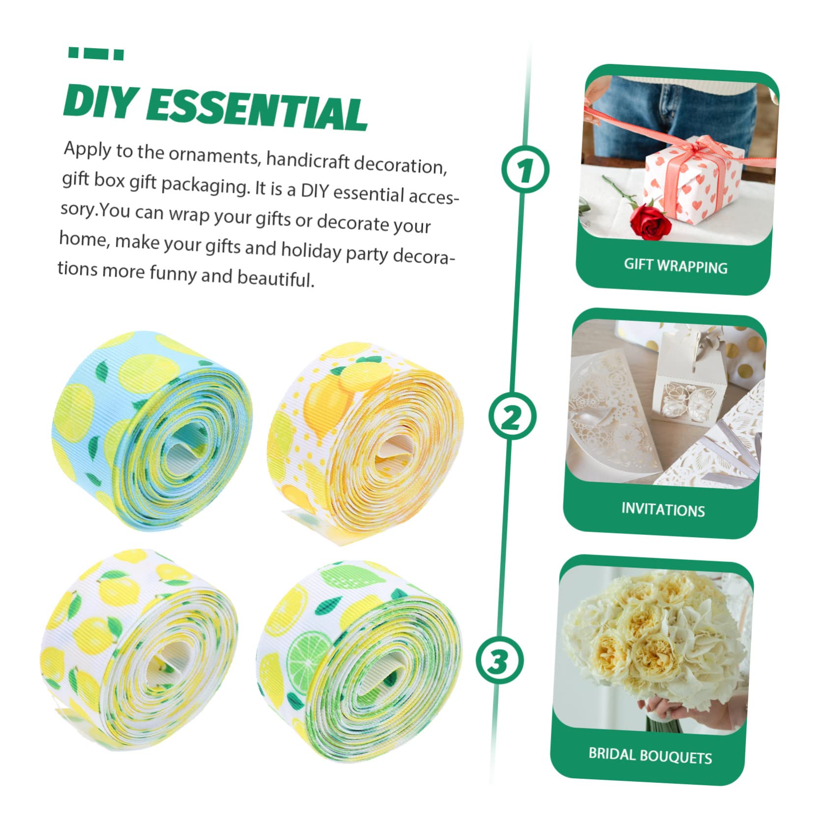 Angoily 3 Sätze Zitronen Muster Geschenkband Für Diy Handarbeiten Verpackungsmaterial Und Dekoration Bei Festen Und Anlässen 4 Rollen * 3