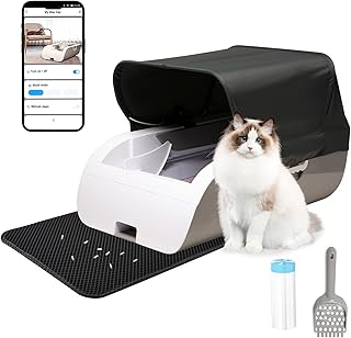 Self Cleaning Cat Litter Box, Large Automatic Cat Litter Box with Deodorizer & Litter Mat, APP Control Smart Cat Litter Box Self Cleaning, No Odor Covered Litter Box for Multiple Cats
