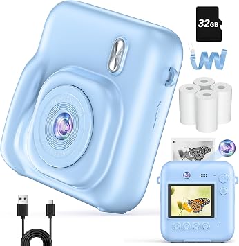 Fulealfly Childrens Camera, Instant Digital Camera, Digital Camera, Kids Camera, Childrens Camera, Digital Camera, Digital Camera, Print, Printer Compatible, 48 Megapixels, 1080P, Compact Camera