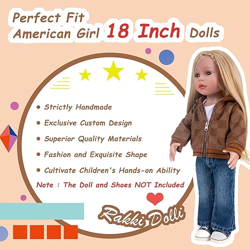Miniatura 4 de Conjunto de ropa de muñeca de 3 piezas Conjunto de ropa Mocha Coat Blue Jeans & White T-Shirt Baby Doll Ropa Traje (sin muñeca y zapatos) 030