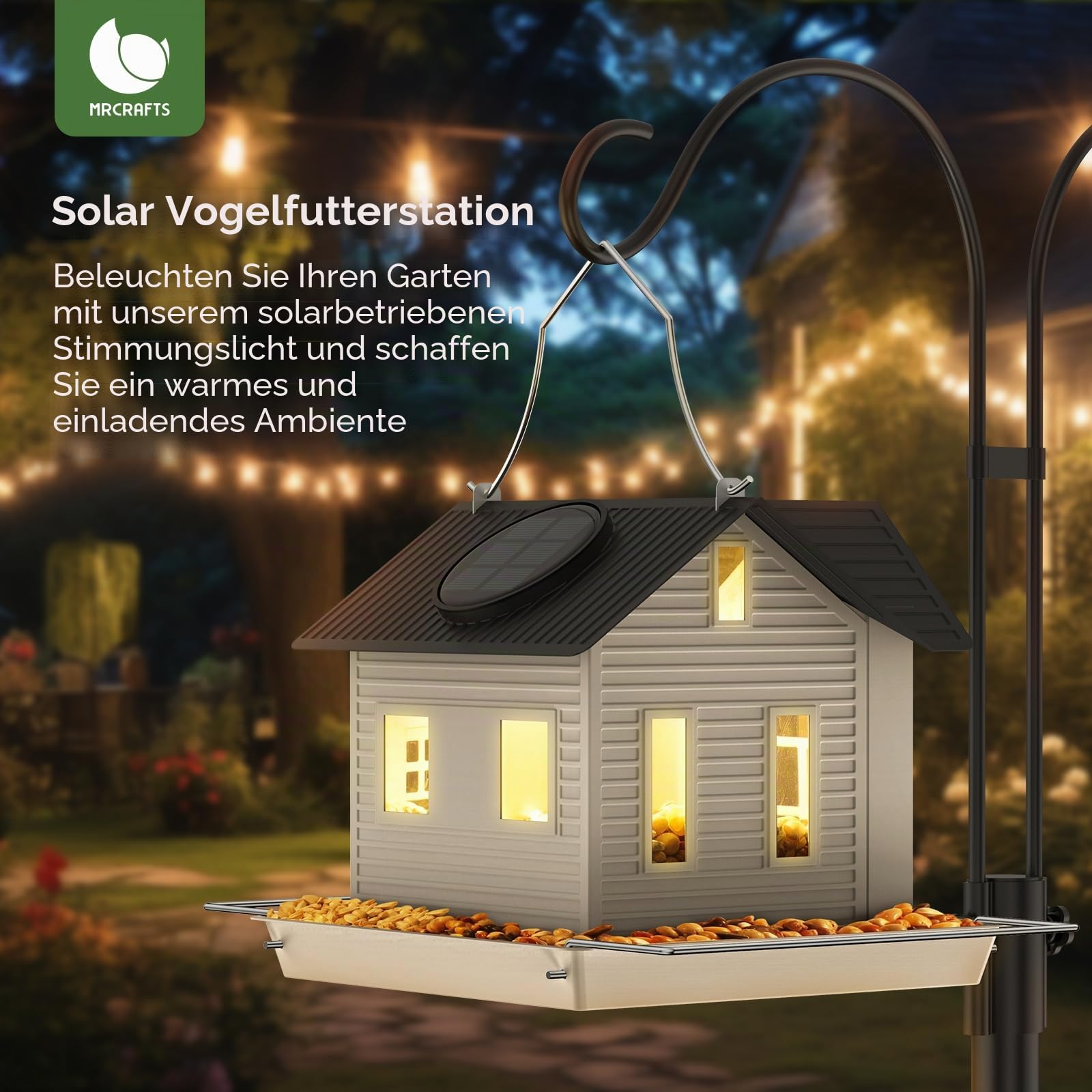 MrCrafts Nature Solar-Vogelfutterautomat für Draußen, Hängendes Vogelfutterhaus für Wildvögel, Vogelhaus-Futterautomat für den Außenbereich, Vogelhaus für Gärten