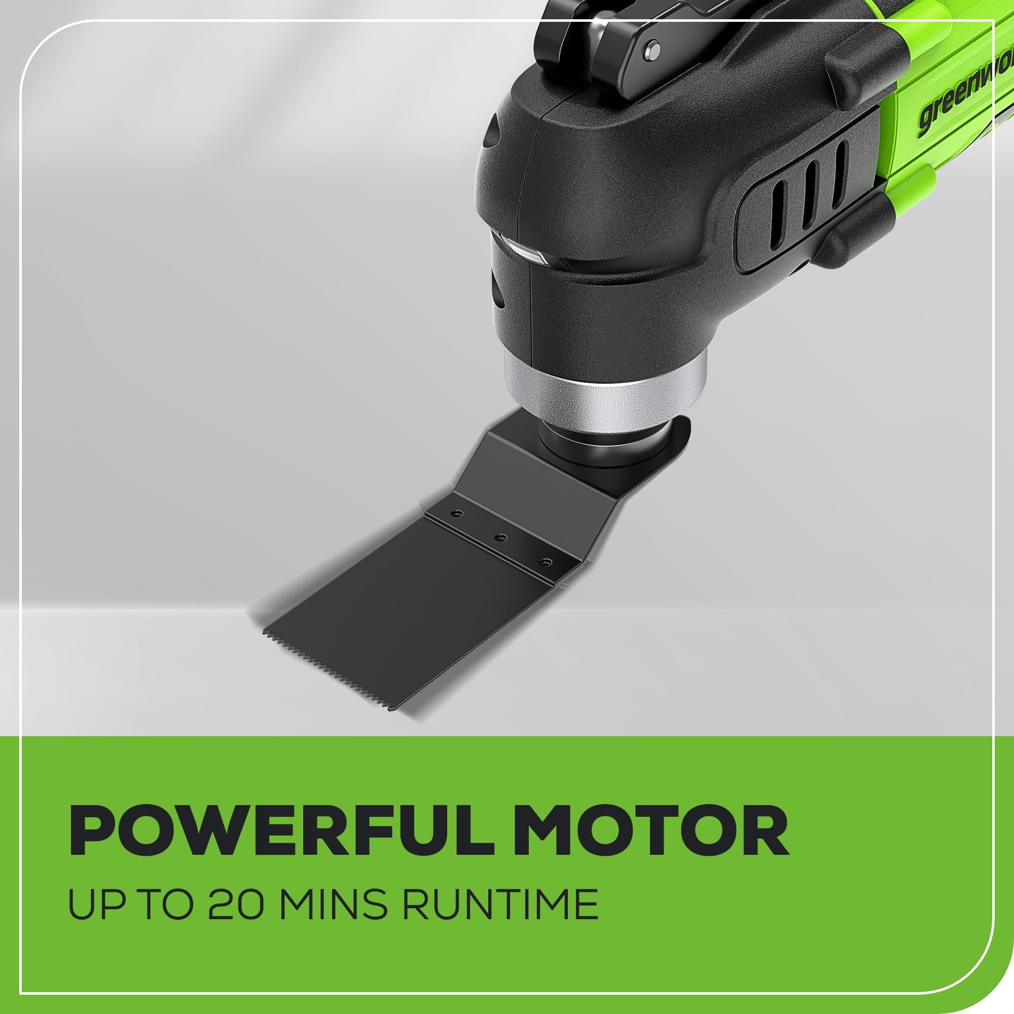 Greenworks Multiherramienta inalámbrica de 24 V, herramienta oscilante para cortar, clavar, raspar y lijar con 6 controles de velocidad variables, batería de 2.0 Ah y cargador de 2 A incluido