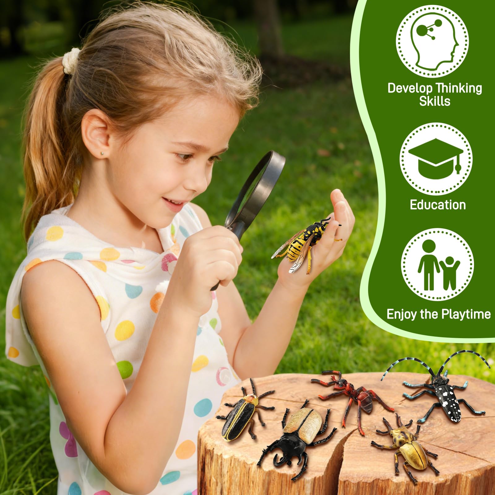 TOYMANY Zestaw 12 realistycznych figurek owadów, z tworzywa sztucznego, motyw owadów, na imprezę, zabawki edukacyjne, pisanki, Halloween, dekoracja na ciasto, na Boże Narodzenie, urodziny, prezent dla