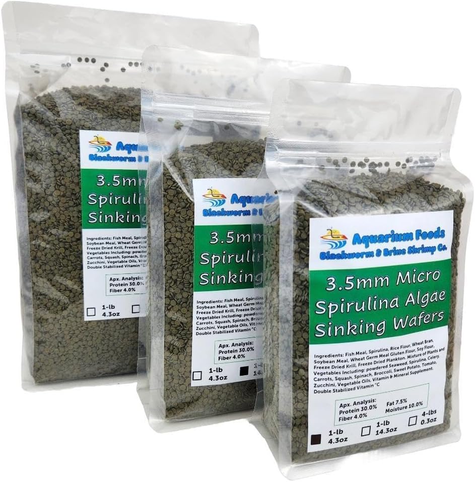 Aquatic Foods Inc. 3.5mm - 1/8" Micro Sinking Wafers of Algae, Spirulina, Veggies for All Tropical Fish, African Cichlids, Shrimp, Snails, Crabs, Catfish, Small Plecos…4-lbs 0.3oz Clear Bag