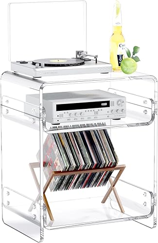 Miniatura 10 de Mesa auxiliar acrílica de 2 niveles para sala de estar, dormitorio, mesita de noche moderna, café (rosa cristal)