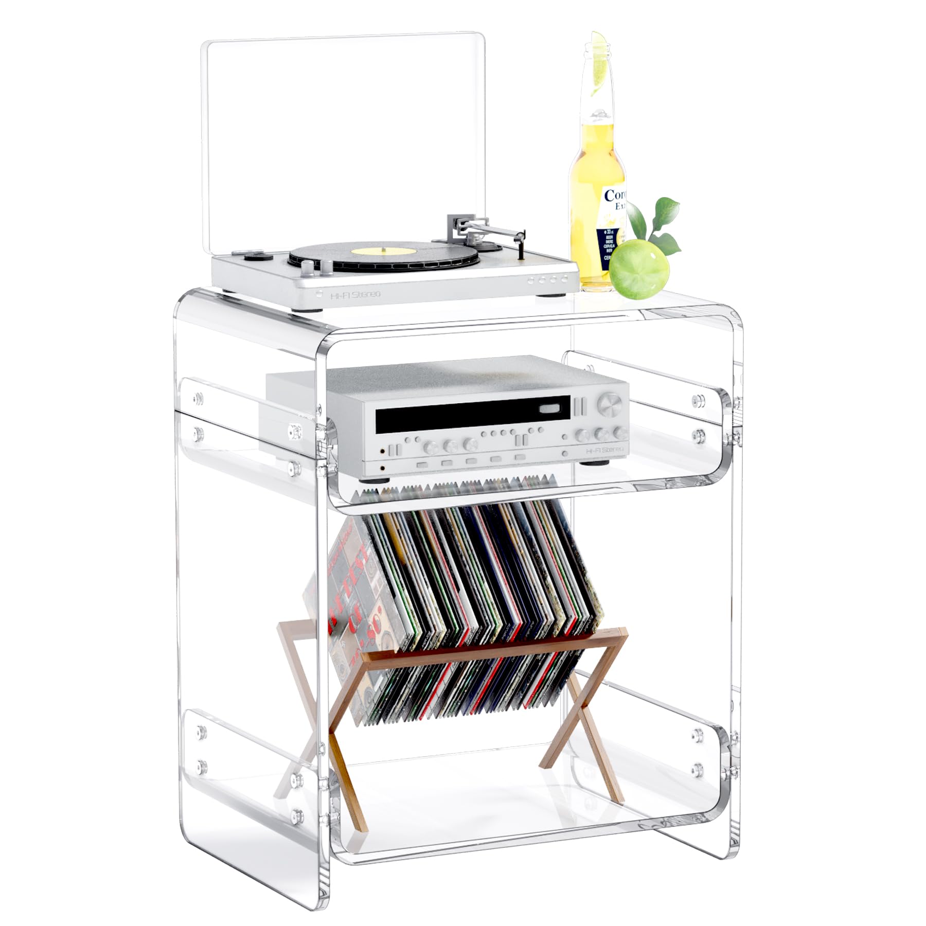 Acrylic Record Player Table with Storage Shelf– Sleek Bedside Storage with Durable Design, Perfect for Bedrooms, Living Rooms, or Modern Interiors – Ideal as a Bedside Table or Sofa Side Piece