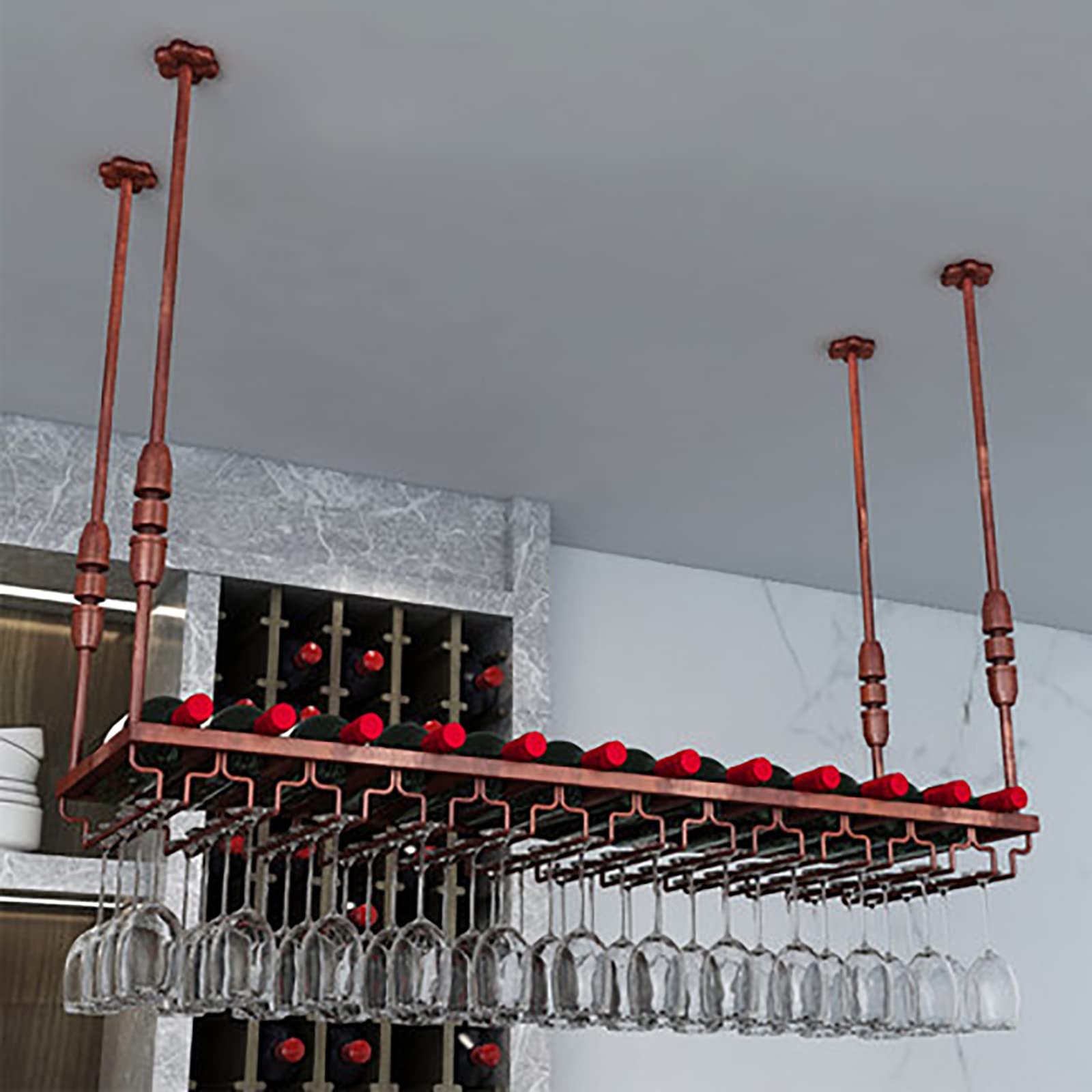 Casier à vin en fer au plafond DASHADAO avec porte-verres suspendu réglable