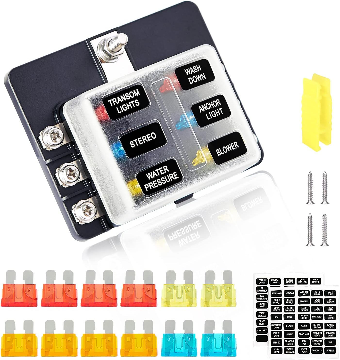 Soyond 12 Volt Fuse Block,Marine Fuse Panel with LED Indicator Damp-Proof Cover for DC 12-24V Car Marine RV Truck with 12pcs Fuses and a Fuse Pulle