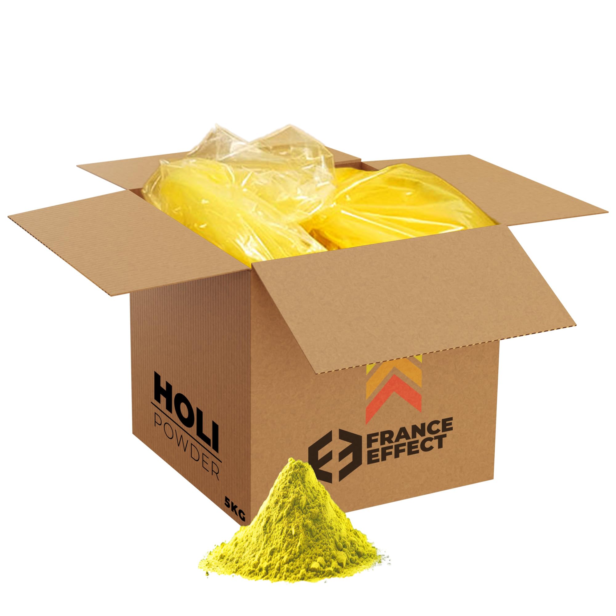 Poudre Holi - 5 Kg de poudre Holi Colorée - Format Maxi Économique - 100% Naturelle, Non Toxique - France Effect (Jaune)