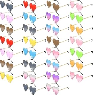 30 Pairs Heart Sunglasses Drippy Sunglasses Melting Heart Sunglasses Rave Festival Glasses Colorful Rimless Sunglasses