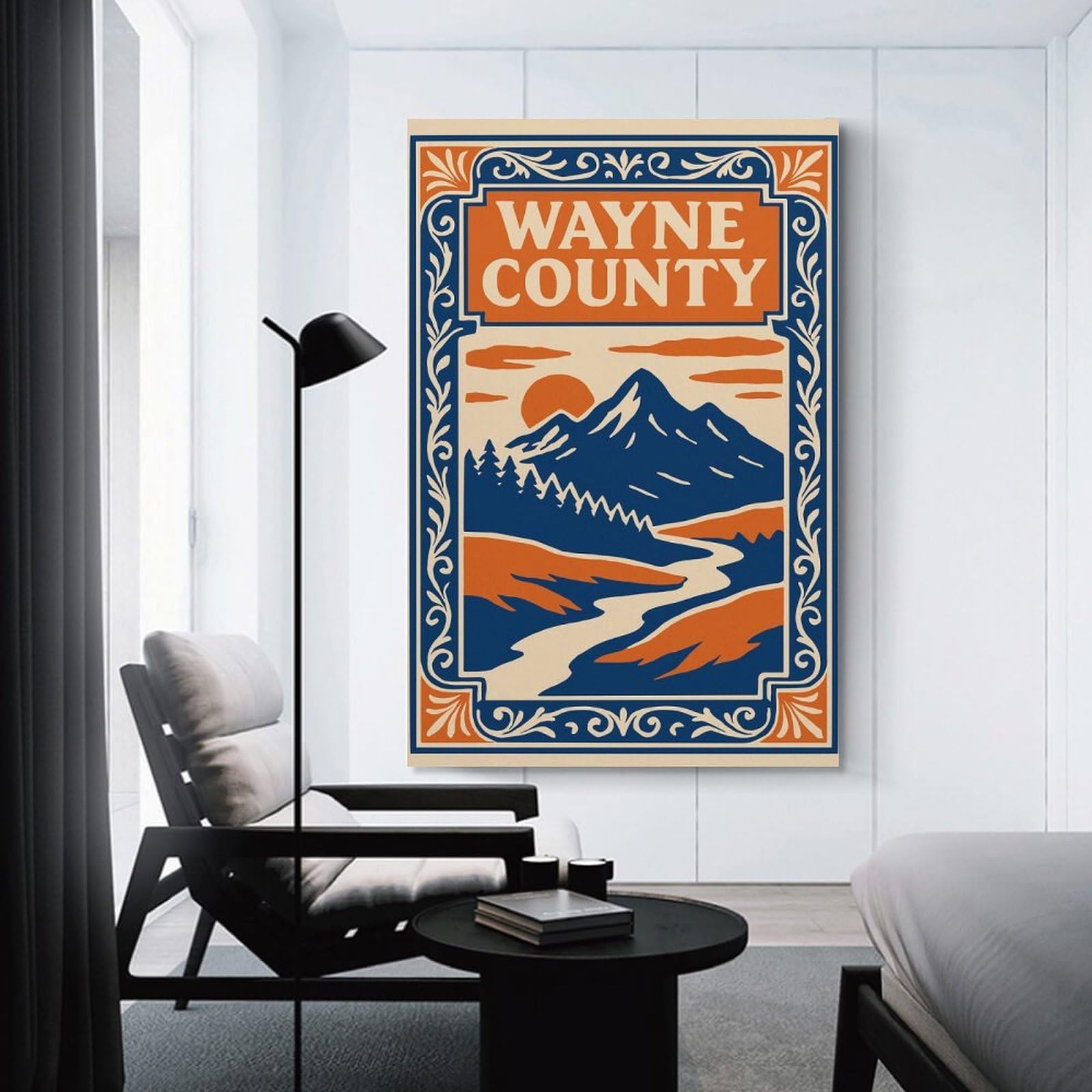 Junmoney Wayne County Landscape Illustration Canvas Wall Art 20x30inch(50x75cm), for Wall Displays, Bedrooms Or Room Updates, Ideal for Building A Coordinated Art Wall