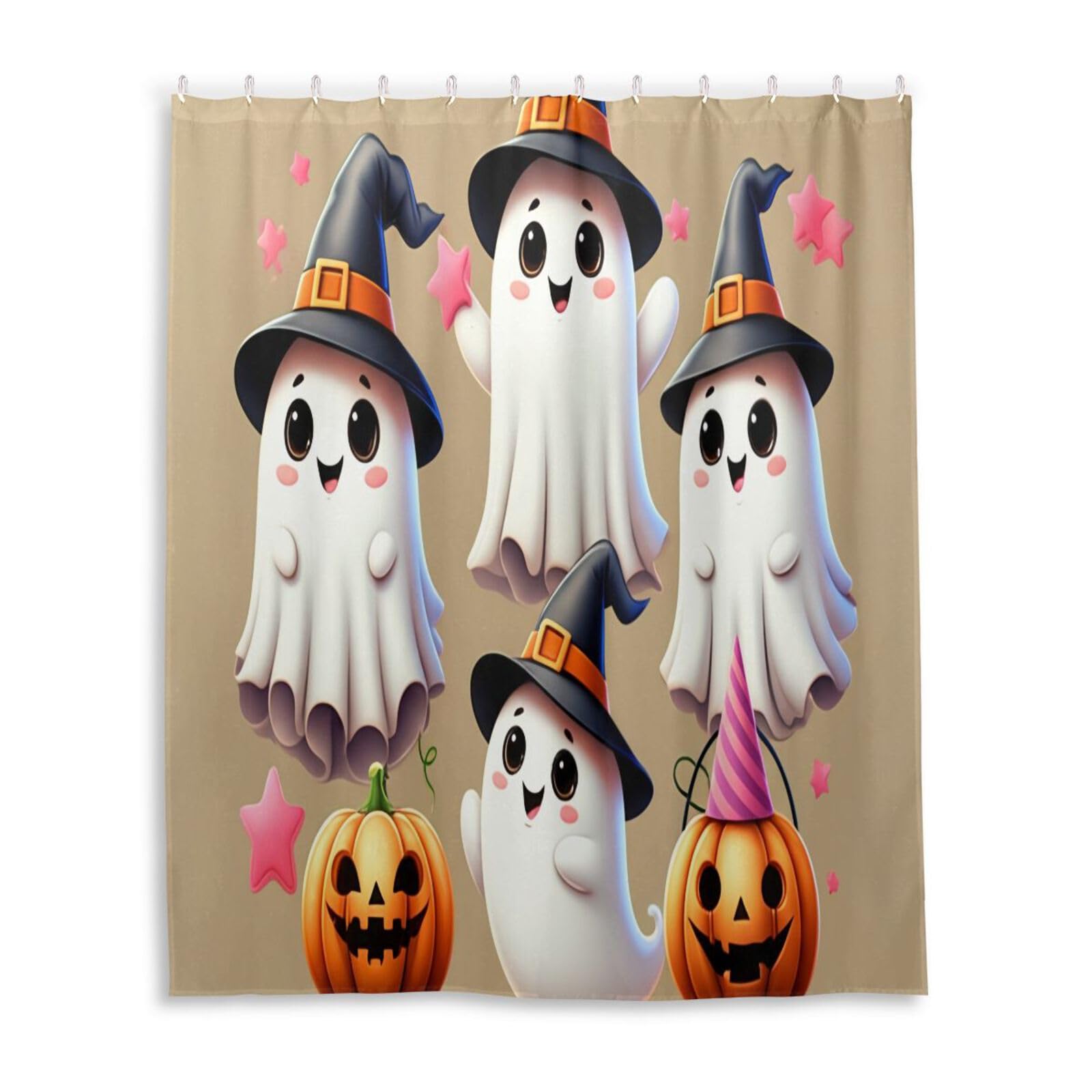 DUOBU Halloween Boo Shower Curtain Washable Waterproof Fabric Bath Curtain 60x72Inch Shower Curtains with Hooks for Bathroom Decor