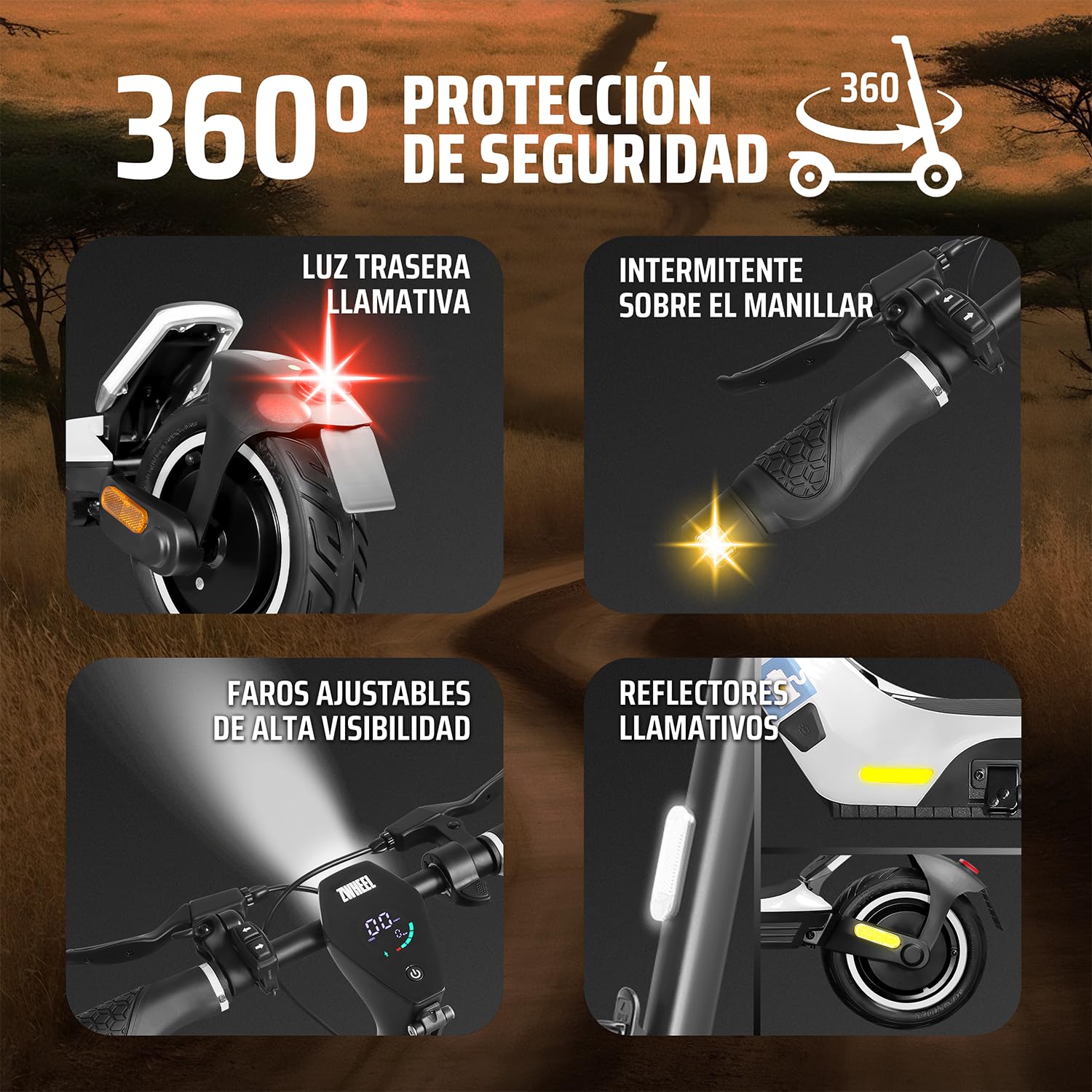 ZWHEEL Zlion Pro | Patinete Eléctrico Adultos Homologado DGT - 1200W MAX, 40-45km Autonomía, Regeneración al Frenar, Doble Freno, Ruedas 10" Tubeless Autosellable, Pantalla Avanzada, App y IP54