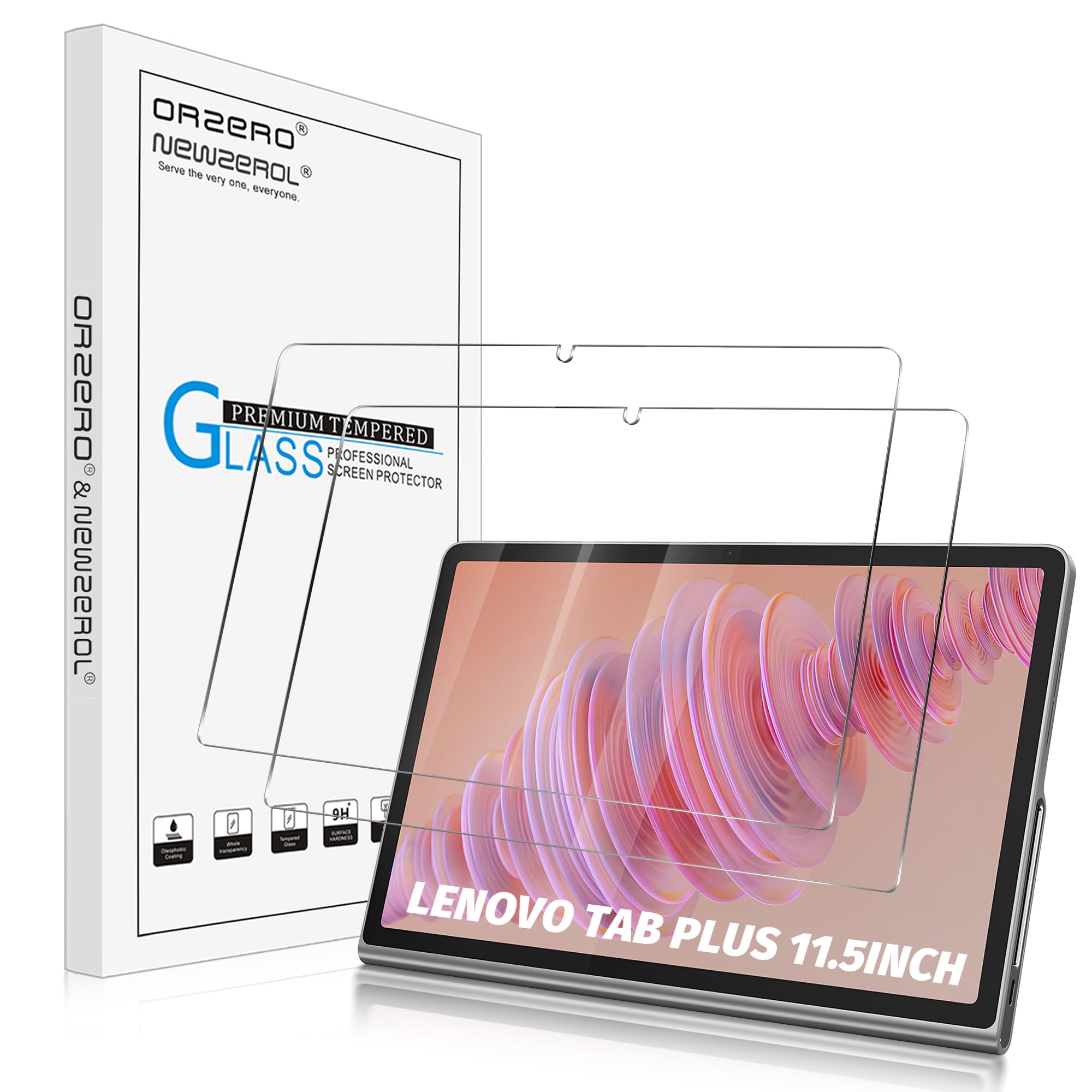 Orzero (2 Pack Compatible for Lenovo Tab Plus 2024 11.5 Inch Tempered Glass Screen Protector, Protector De Pantalla 9H High Definition Anti-Scratch Bubble-Free