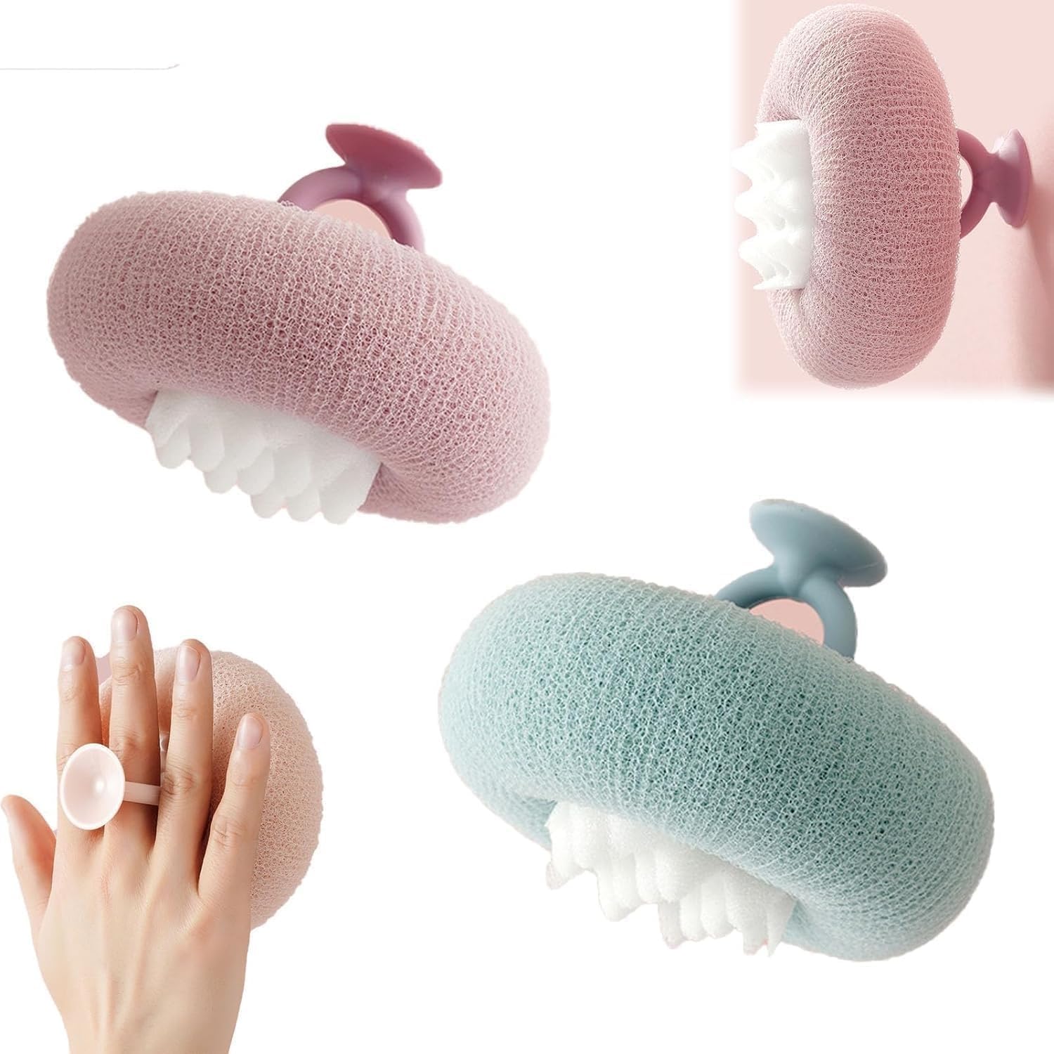 FSLXZPKJ Super Soft 2-in-1 Sunflower Bath Ball with Suction Cup - Exfoliating Shower Sponge for a Refreshing Clean (Purple & Green)