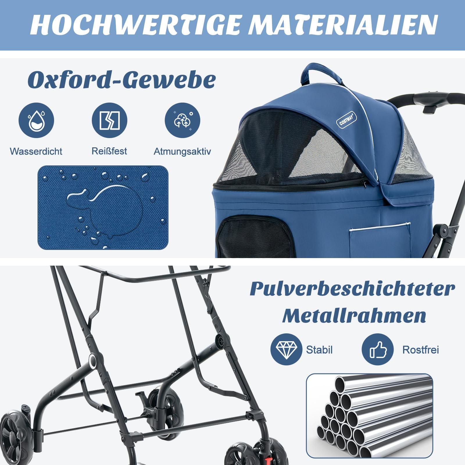 COSTWAY Wózek dla psów 3 w 1, 2 poziomy, do 16 kg, torba transportowa Oxford metal