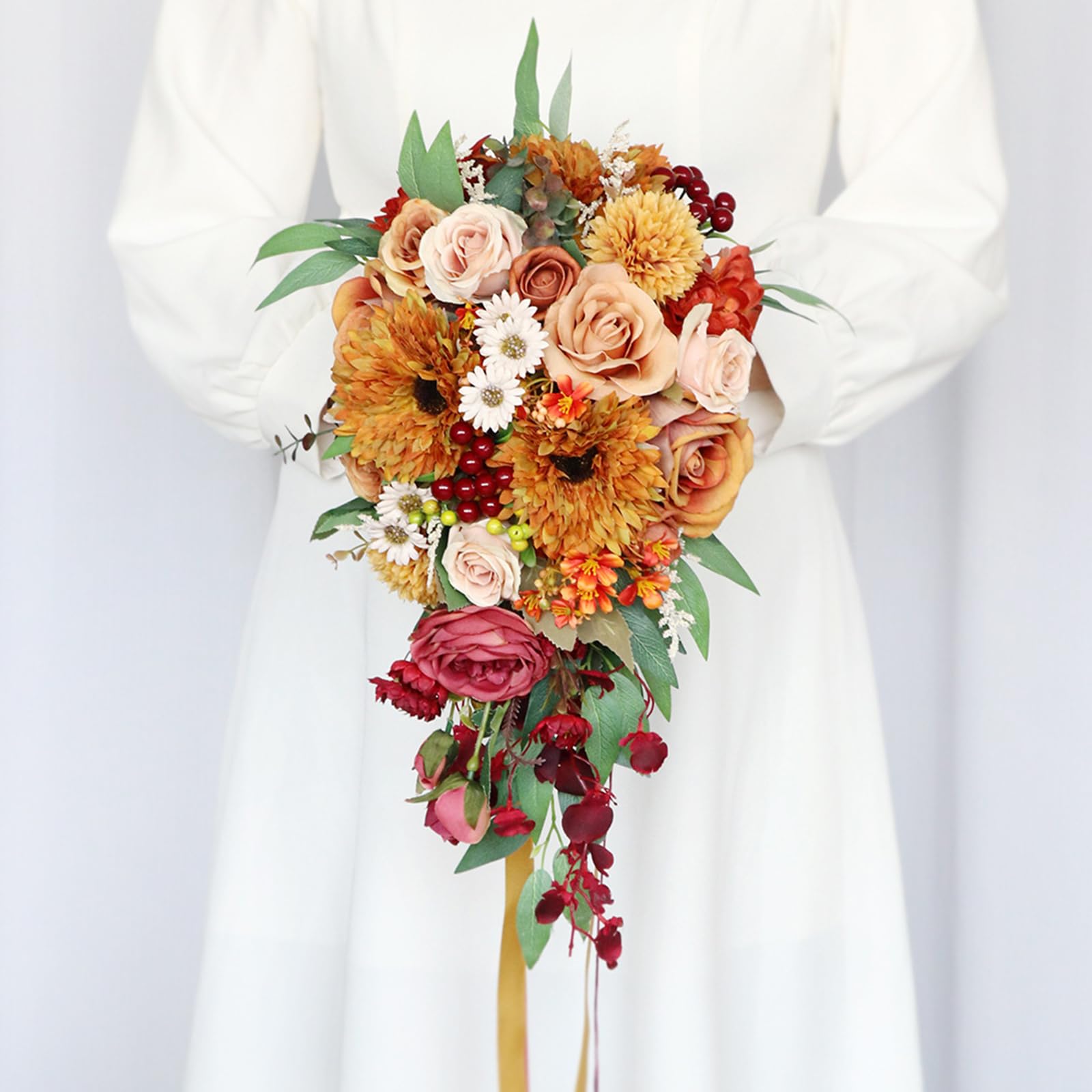 HJRegaFimu Wedding Bouquets For Bride Waterfall Shape Artificial Roses Bridal Bouquet Drop French Vintage Decor