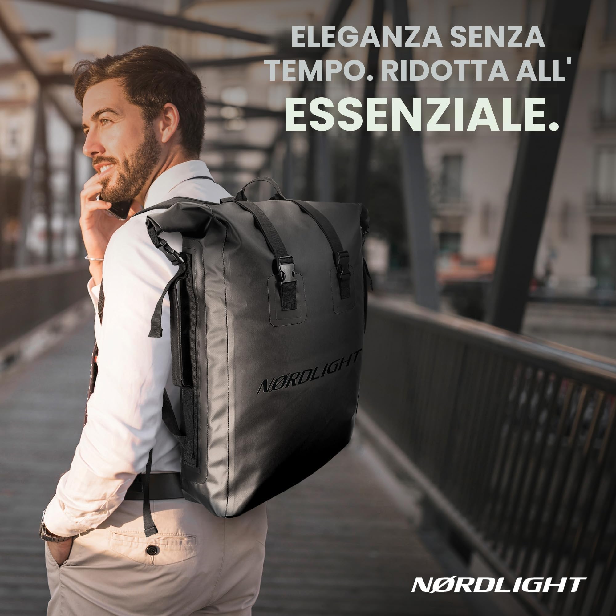 Nordlight Zaino Impermeabile Dry Bag 35l - (Nero) Roll Top con Cinghia di Trasporto Imbottita, per Bici, Messenger, Trekking, Pesca