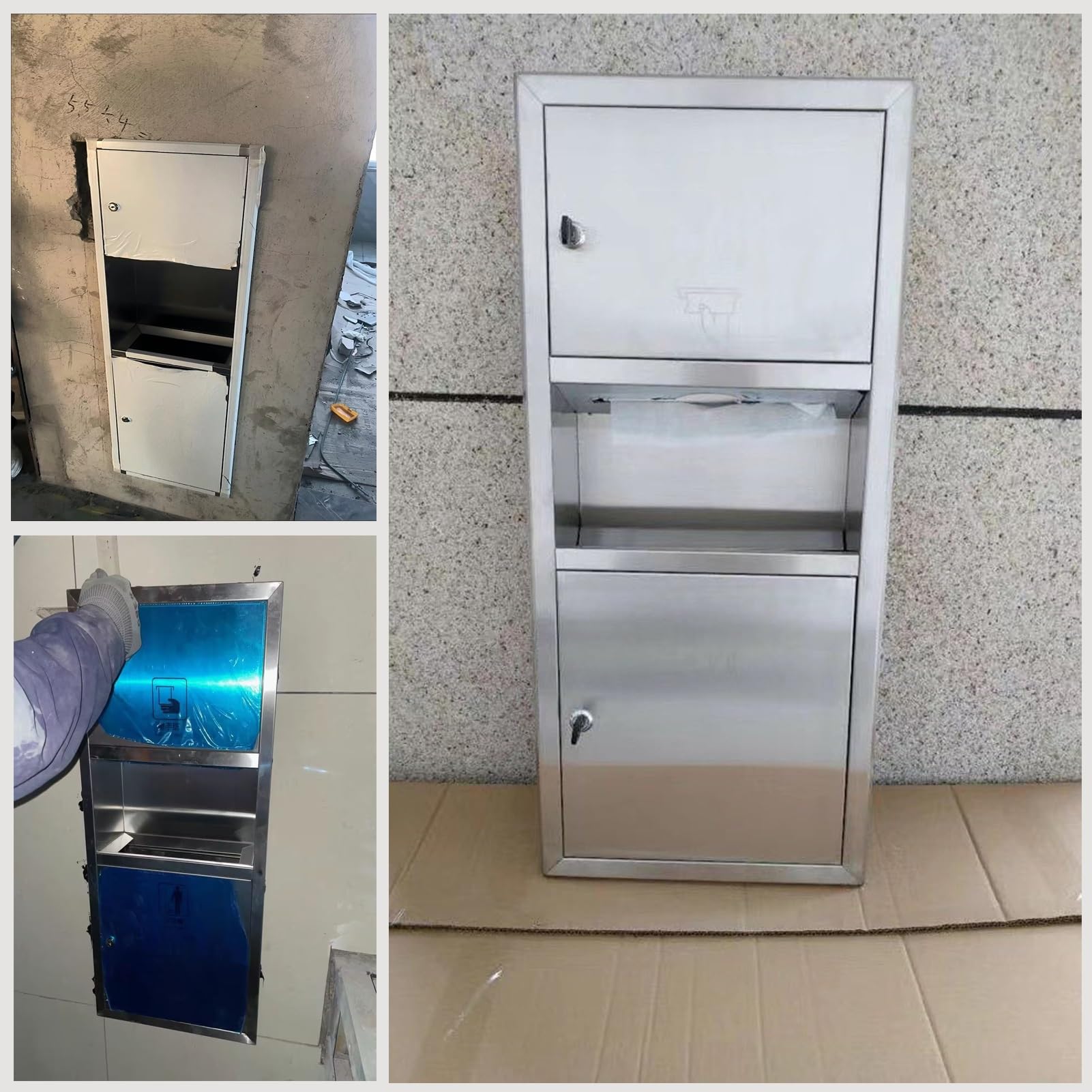 Soporte de pared para papel higiénico con cerradura y llave y armario empotrado para almacenamiento de baño y ducha