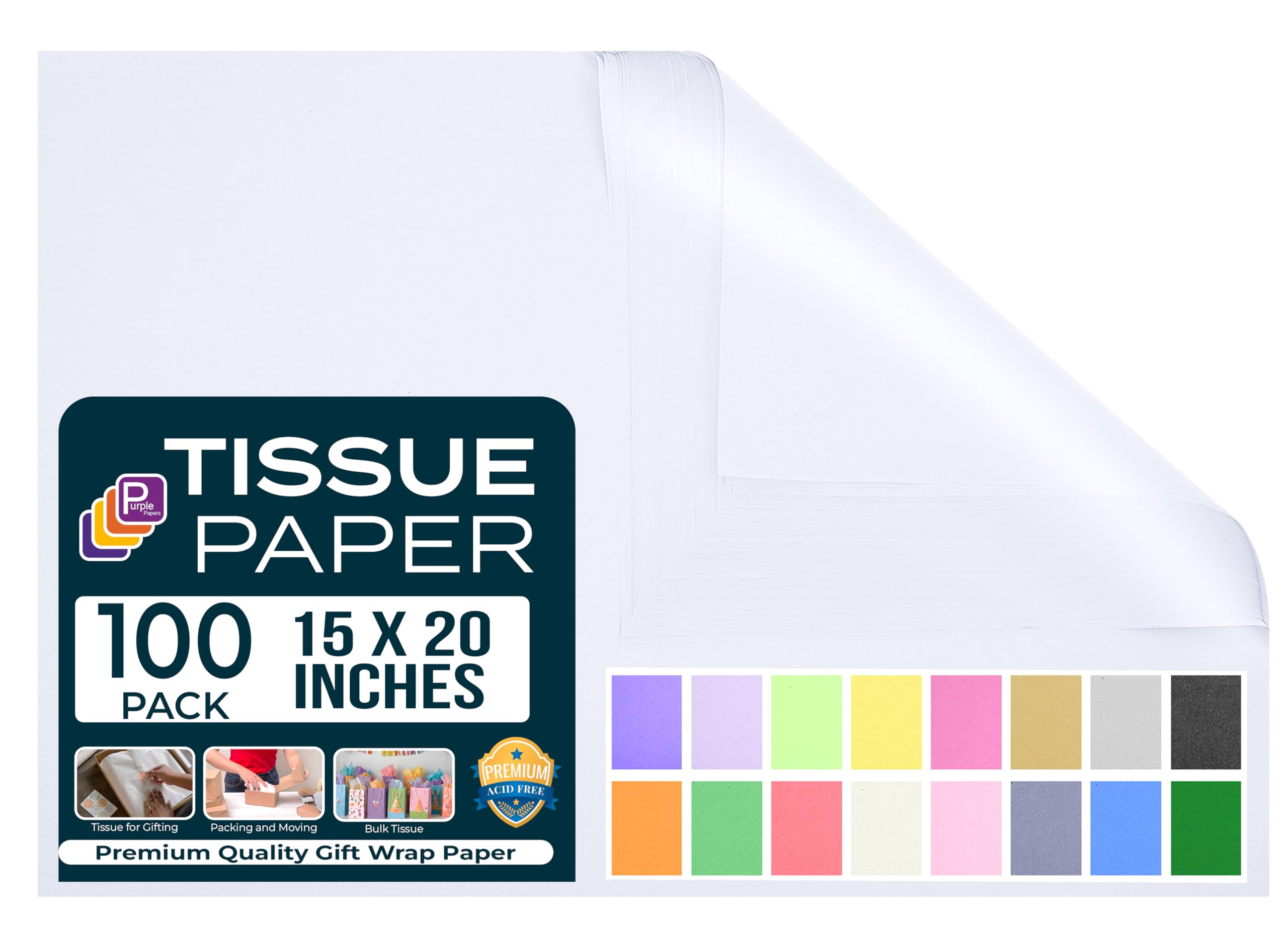 Purple Papers- (Papel de seda blanco para envolver regalos, 15 x 20 pulgadas, 100 hojas) | Arte y manualidades, Bolsas de regalo | Todo tipo de embalajes y artículos de porcelana, cristalería y otras