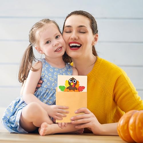 Miniatura 5 de CY2SIDE 24 tarjetas de agradecimiento de Acción de Gracias Kit de manualidades de espuma para niños, tarjetas de felicitación de pavo con sobres,