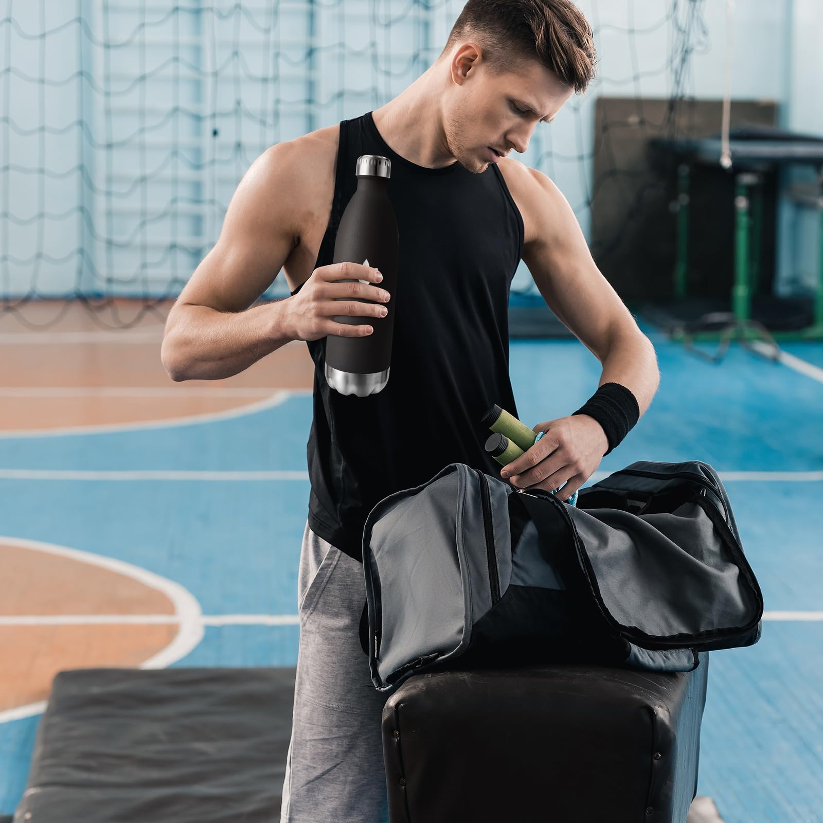 Thermosflasche 1L, Auslaufsicher Doppelwandig Thermoskanne, Vakuum Thermosflasche, Kohlensäure Geeignet, Trinkflasche BPA-Frei, Wasserflaschefür Fitness, Laufen, Büro, Kinder, Erwachsene, Sprudel