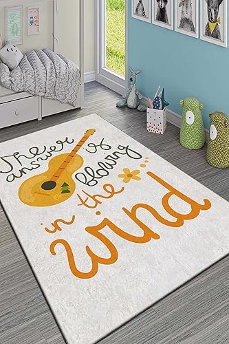LaModaHome Alfombra antideslizante Alfombra suave con guitarra color crema, lavable a máquina, para dormitorio, interior y exterior, alfombra de