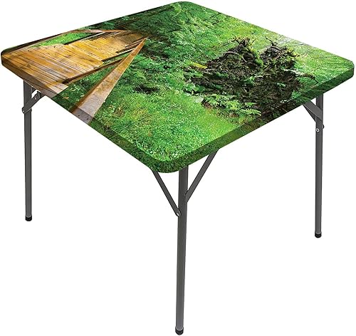 Mantel cuadrado para mesa de bosque, camino de bosque lluvioso, senderismo, lavable, a prueba de derrames, se adapta a mesas de 44 x 44 pulgadas,