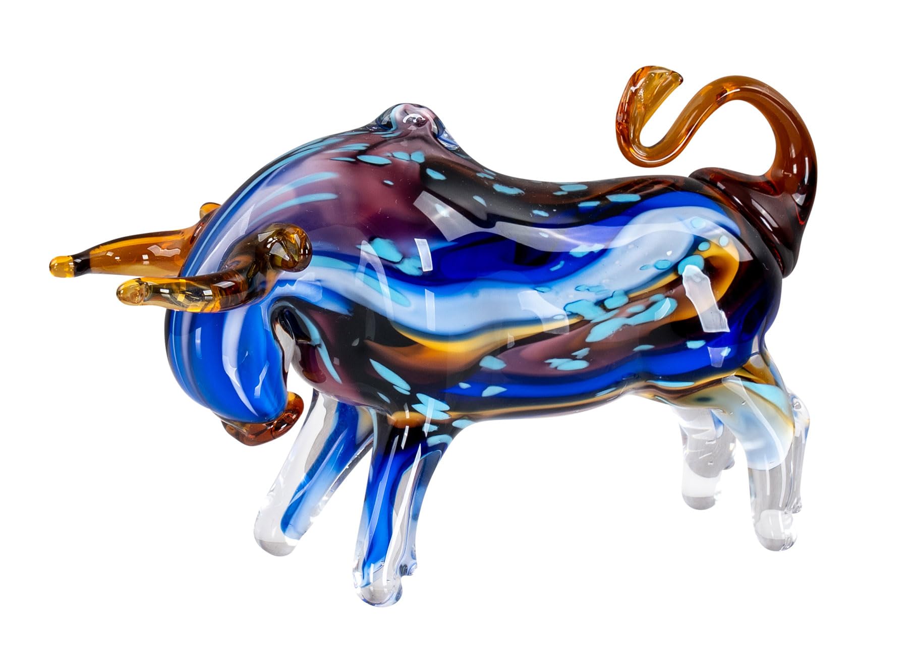 levandeo Glasfigur Stier 22x13cm Design Skulptur Bulle Handarbeit Stierfigur Glas Deko Unikat Tier Wohnaccessoire Geschenkidee Kunstobjekt