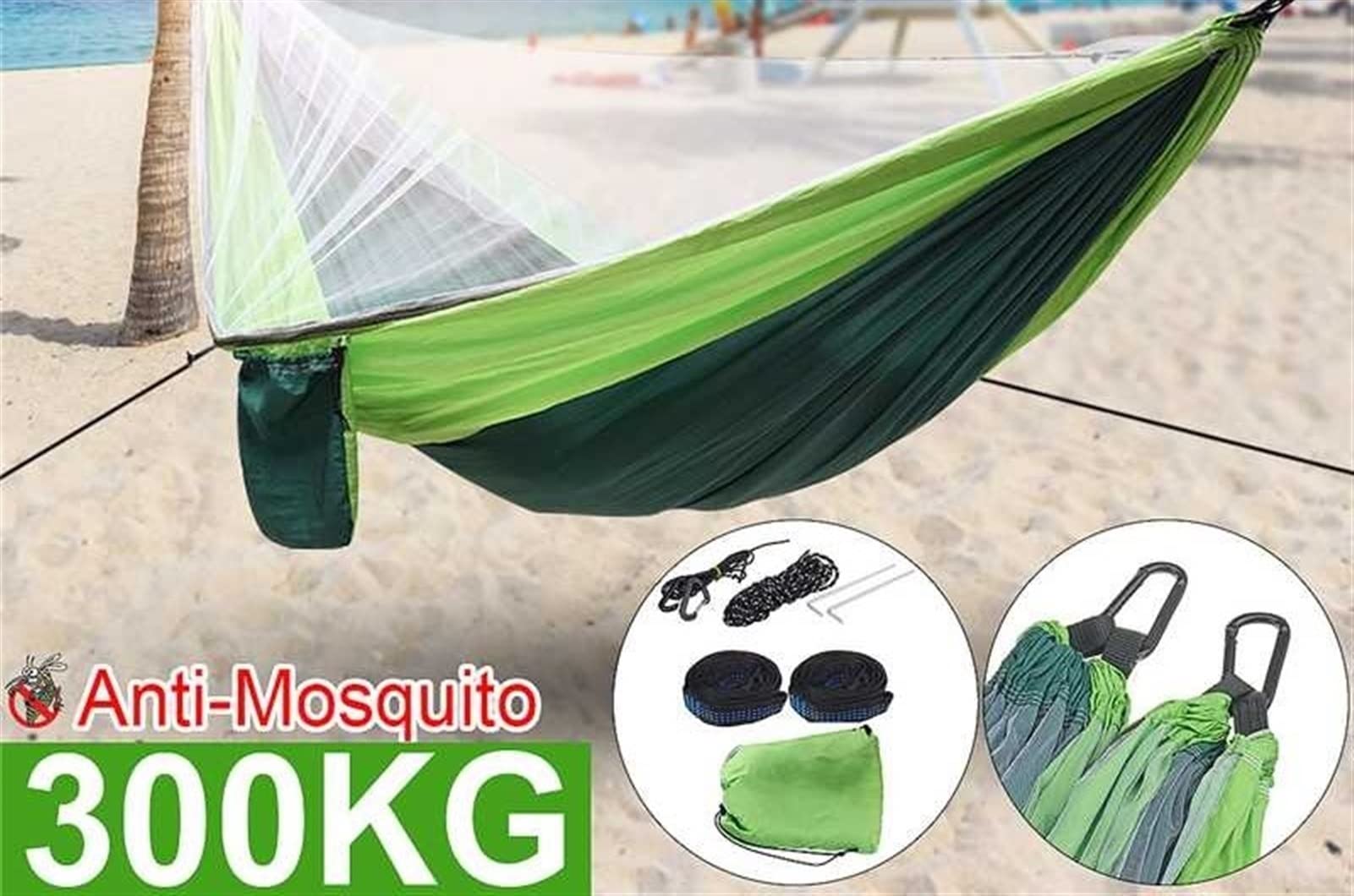 Amaca portatile da campeggio con rete, 290 x 140 cm, in tessuto paracadute, ideale per giardino, viaggi e relax, leggera e resistente