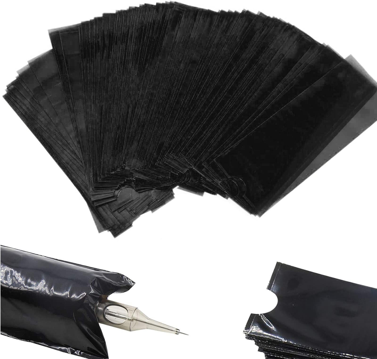 SOTICA Tattoo Pen Covers, 200PCS Machine Pen Sleeves Waterproof Disposable Black Bags Clear Pen Covers for Machine Pen