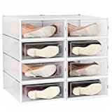 8 Pack Clear Boot Boxes Stackable, Boot Storage Boxes for Tall Boots, Shoes Box Plastic Oragnizer with Lids, Shoes Organizer Container for Closet, Under Bed Boot Storage