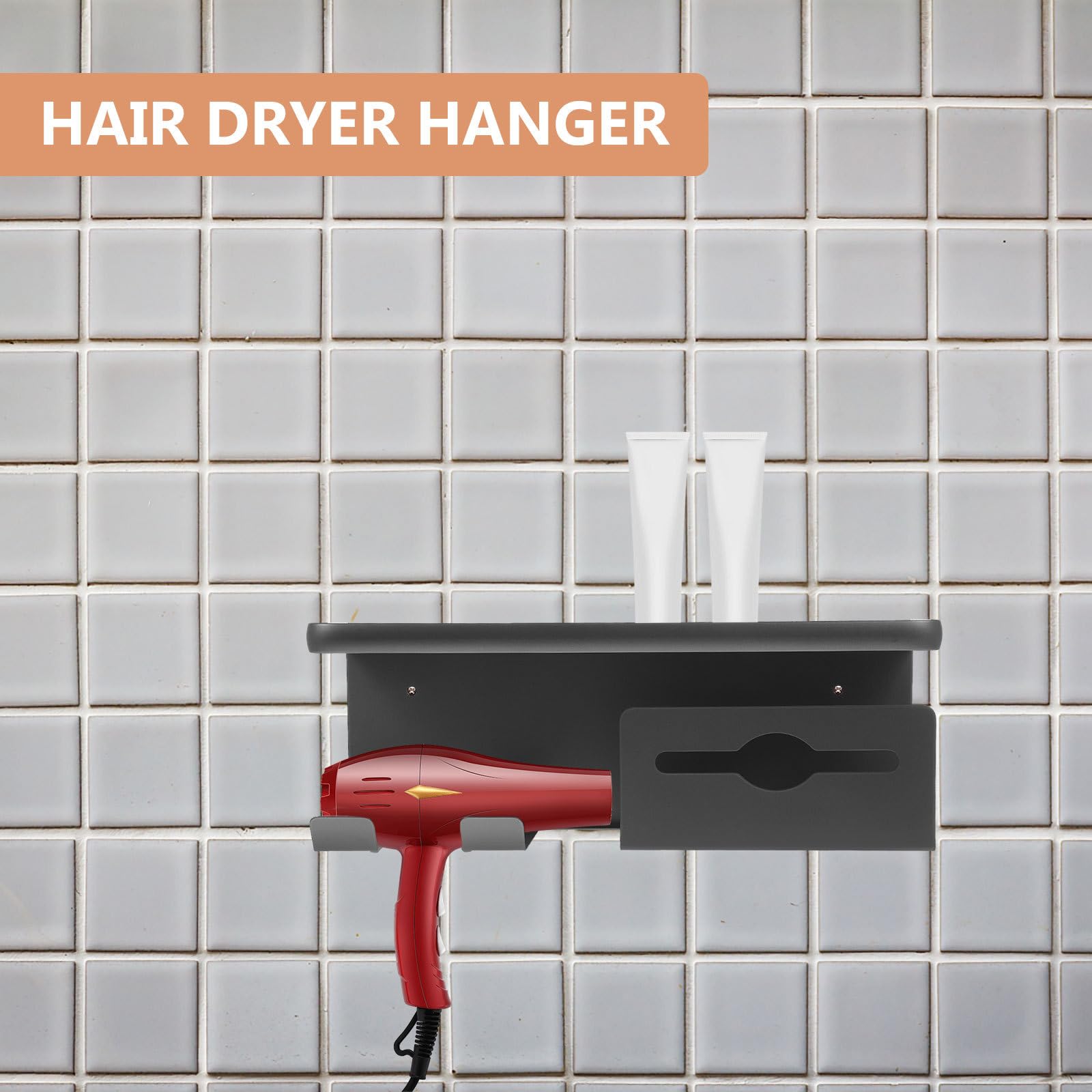 Wandmontierter Haartrocknerhalter aus Robustem Material Platzsparend mit Großem Ablagefach für Föhn Glätteisen und Kämme Moderner Badorganizer für Einfache Aufbewahrung und