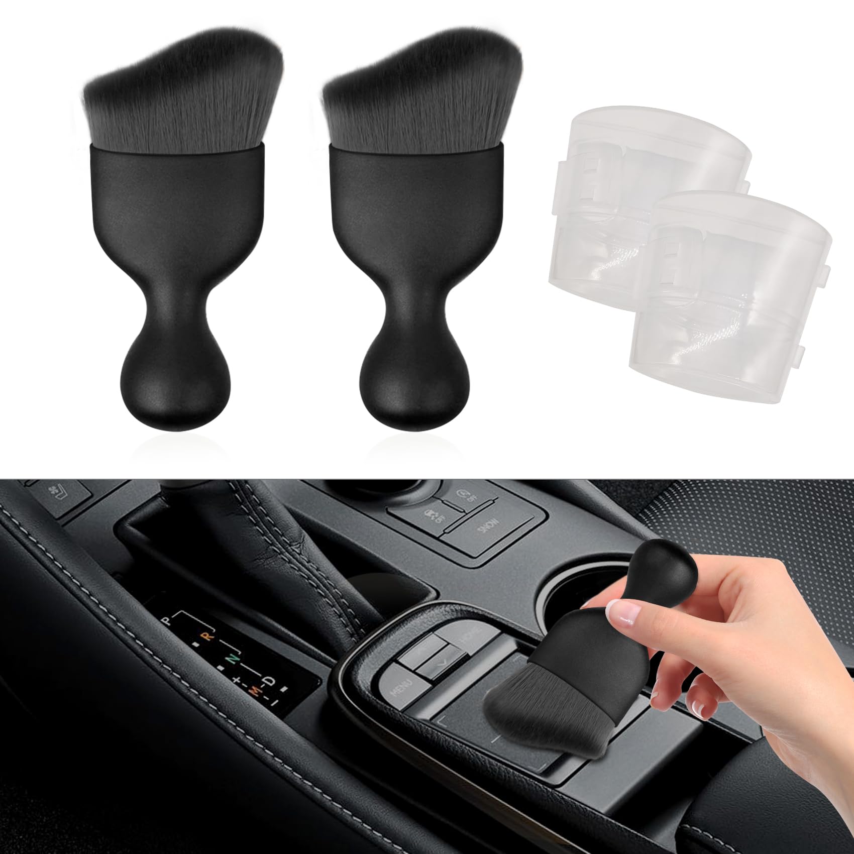 HAOBO 2PCS Car Interior Detailing Brush, Car Duster Interior, Curved Soft Bristles Auto Removal Dust Collectors, Automotive Interior Cleaning Tool