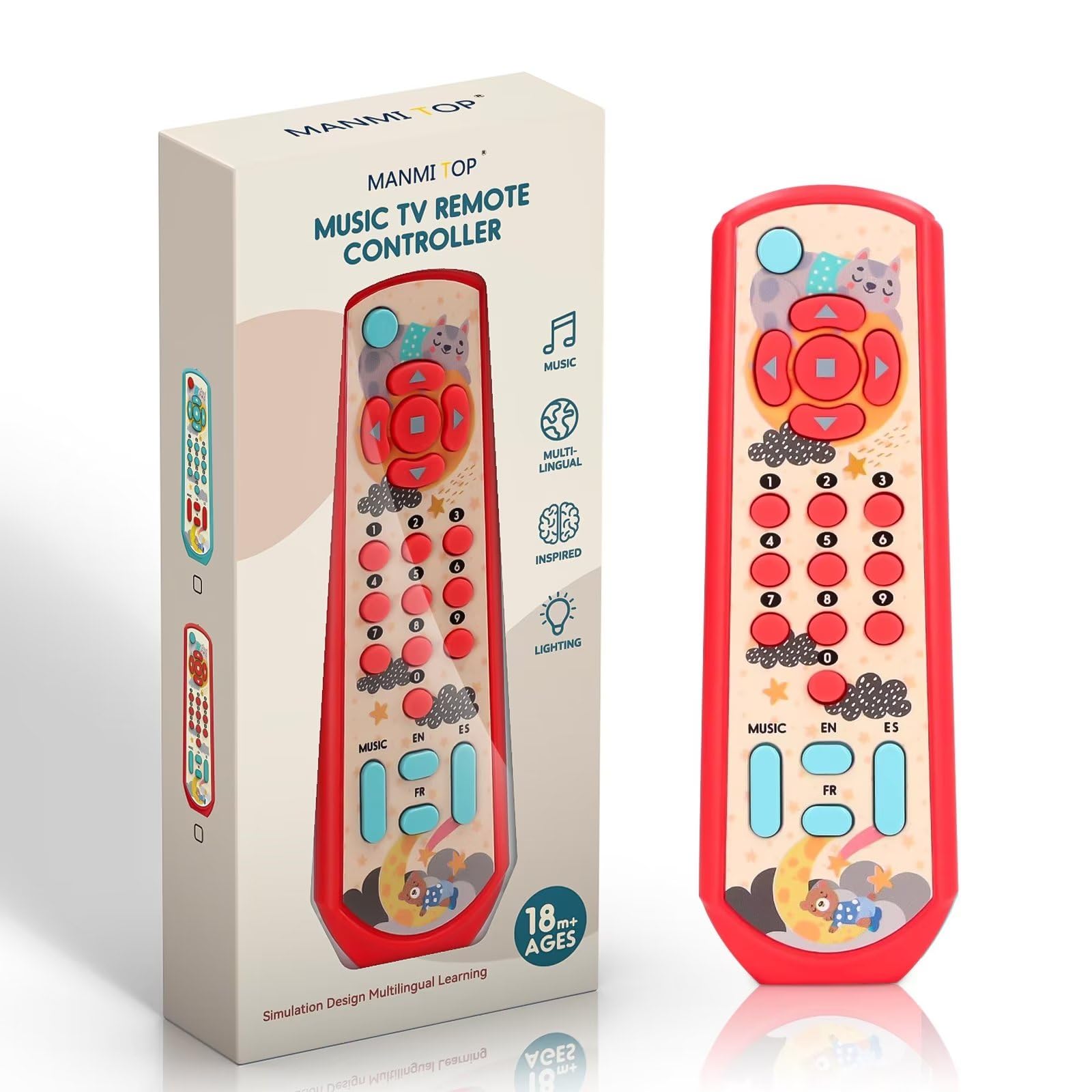 Baby TV Remote Control Toys, Baby Musical Toy 0-12 Months, Educational Sensory Toys for Newborn Gifts 1-3 Year Old Boys Girls Birthday (Red)