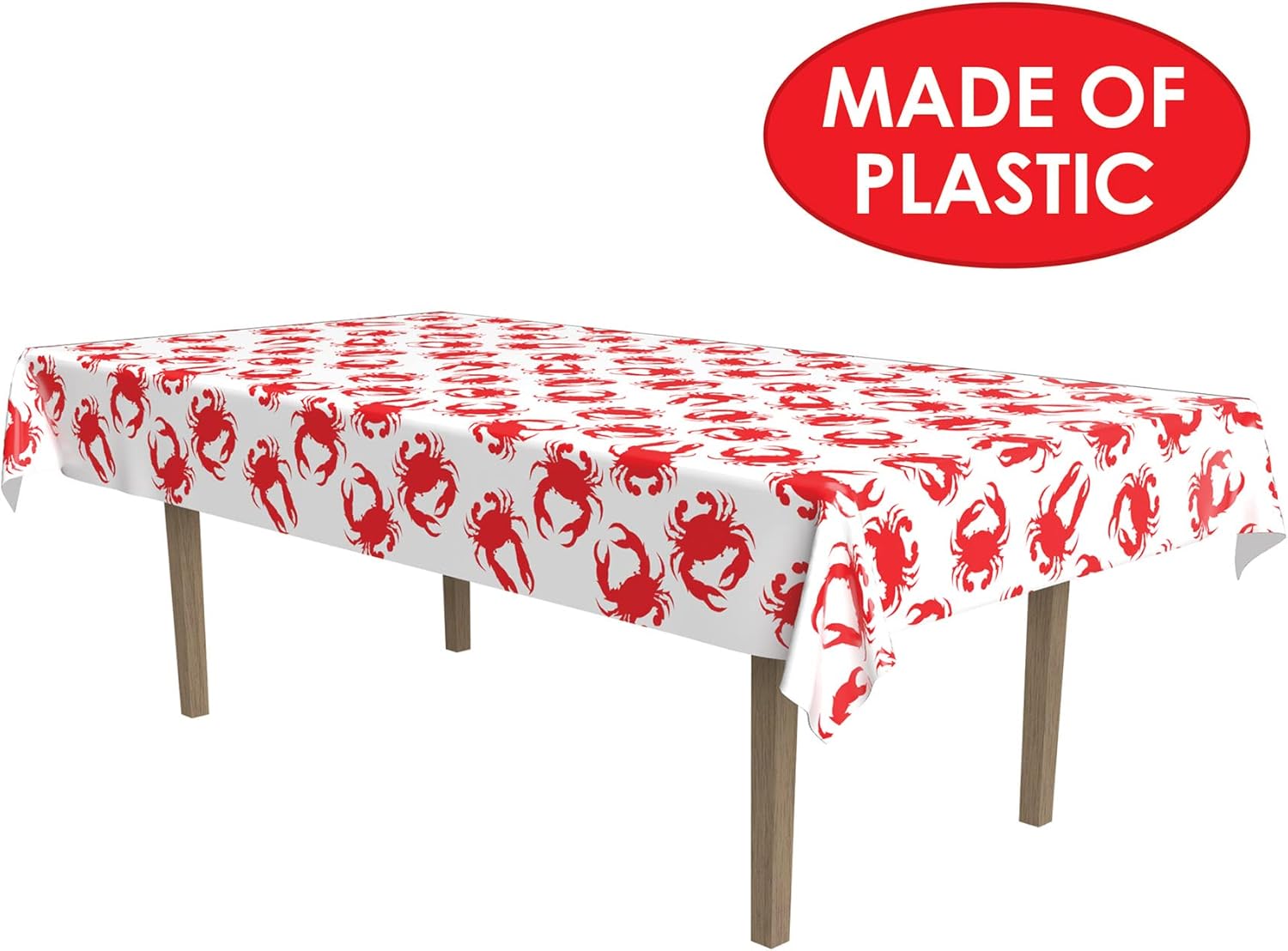Beistle 2-Pack Plastic Crab Rectangular Tablecovers, Summer Party Decorations, Seafood Boil Party Supplies, Crab Themed Party Decorations, 54” x 108”