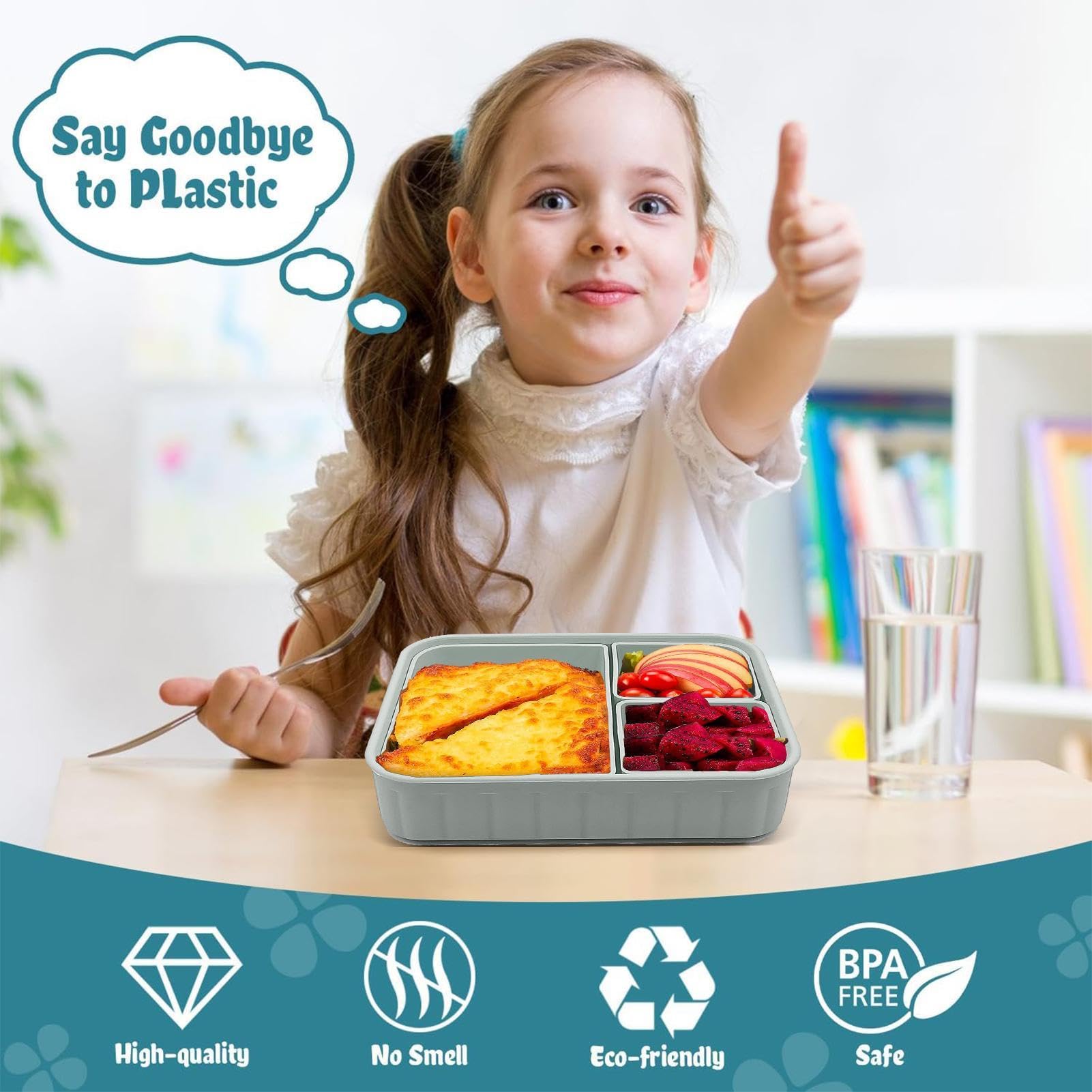 Lunchbox voor kinderen, Bento Box, broodtrommel met vakken, robuust en lekvrij, broodtrommel voor kinderen en volwassenen, praktische snackbox voor kleuterschool, school, picknick en reizen