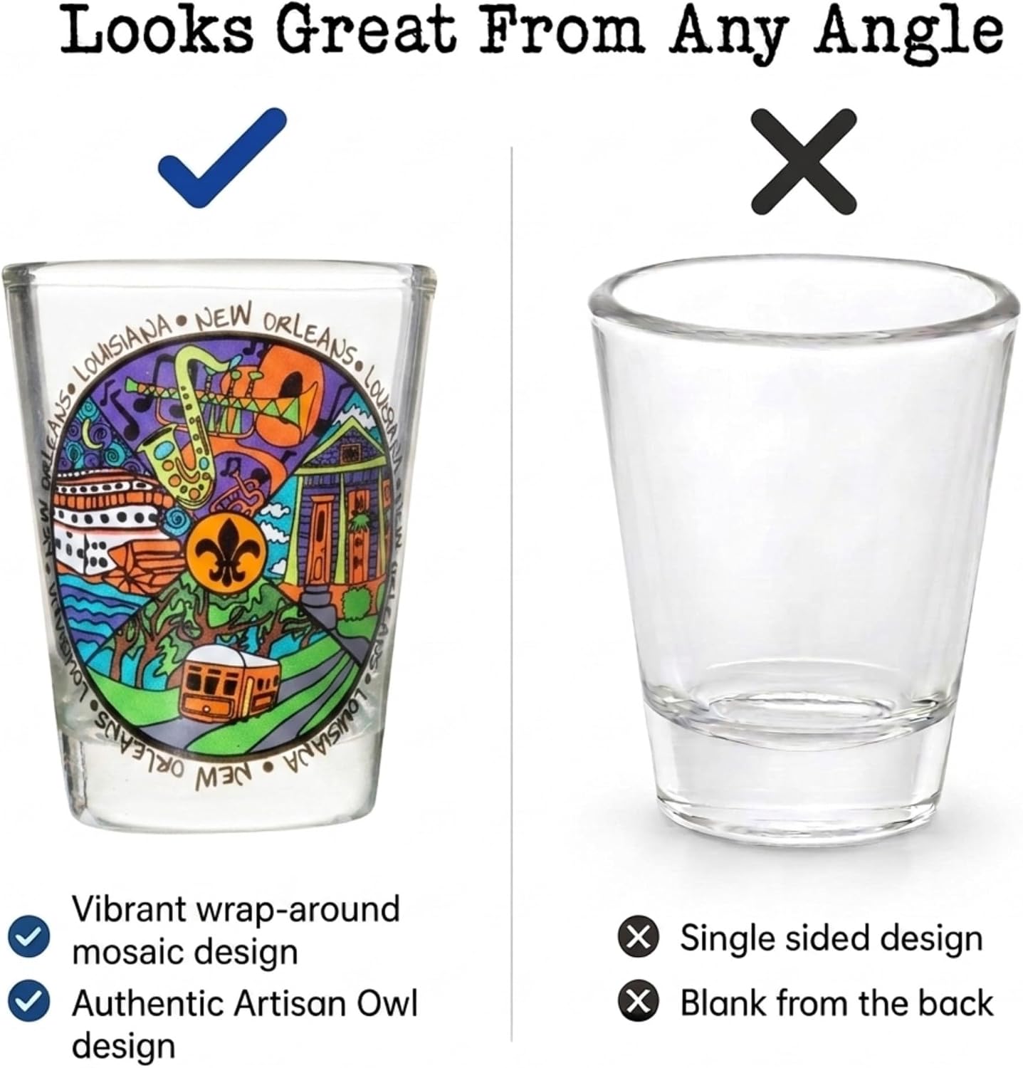 Artisan Owl New Orleans Louisiana Iconic Multicolor Souvenir Shot Glass