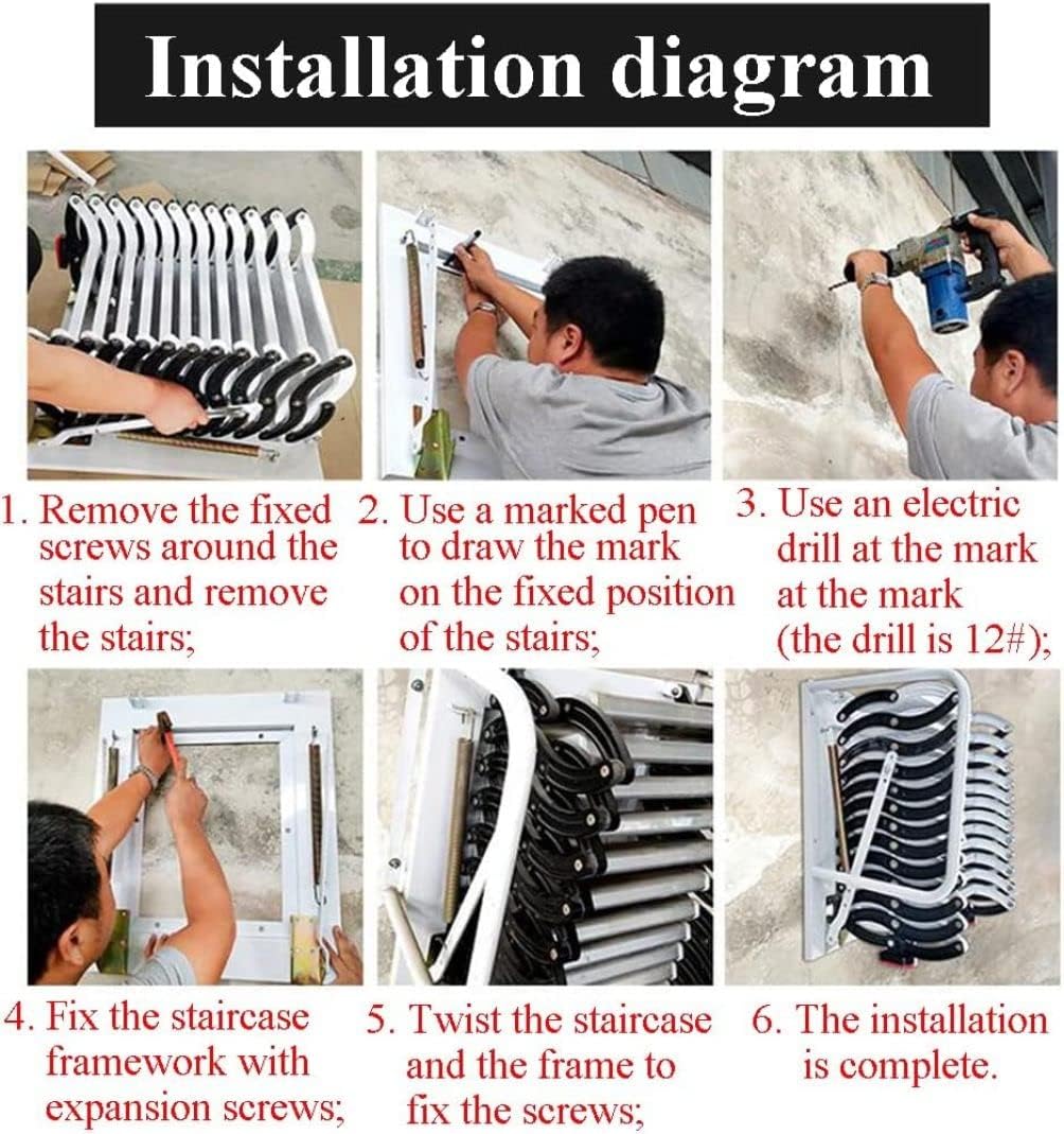 Foldable Attic Stairs Telescopic Loft Ladder Wall-Mounted Folding Stairs Family Alloy Attic Ladder Telescoping Ladder for Home Attic Outdoor Work Folding Ladder Loft Stair